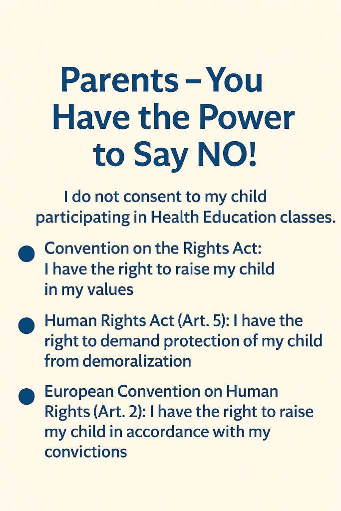 Bold slogan “You Have the Power to Say NO!” – UK campaign graphic against unlawful Health Education.